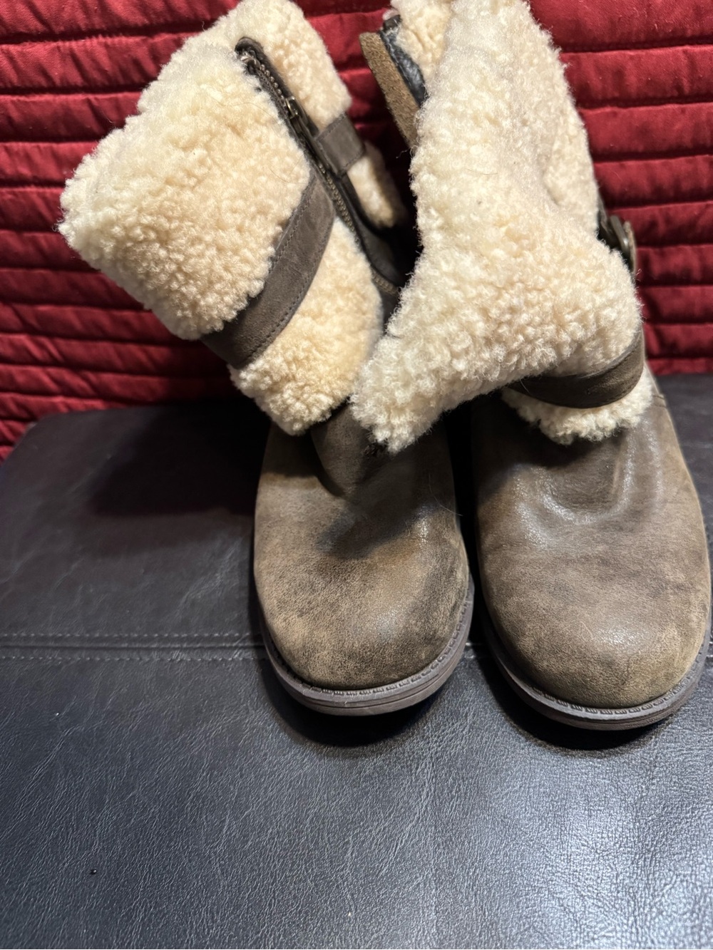 UGG Taupe Suede Shearling Cuff Winter Boots